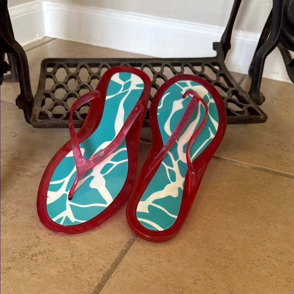 Kate Spade New Stylish Red -Turquoise Flip-Flops Size 10